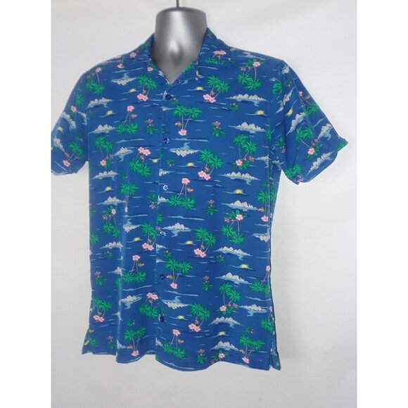 Life Is A Beach Good Vibes Short Sleeve Hawaiian Button Front Shirt Men's S Blue - Picture 2 of 5